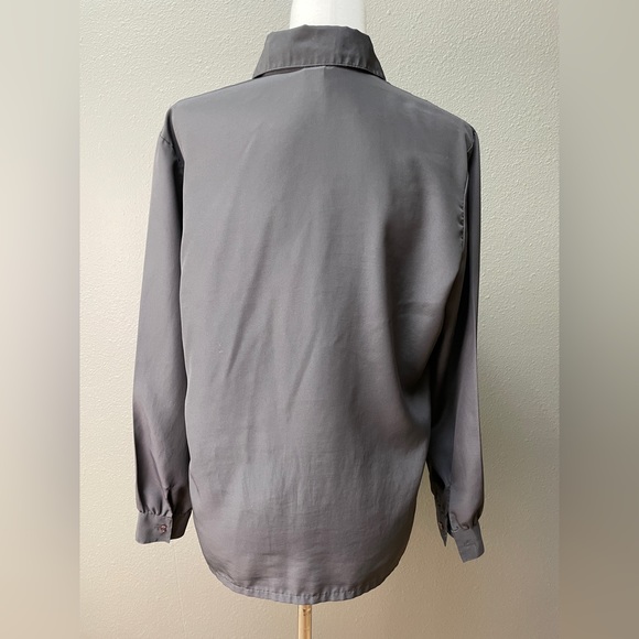 Laura Scott Vintage Grey Polyester Long-Sleeved Collared Pleated Blouse - Picture 2 of 5